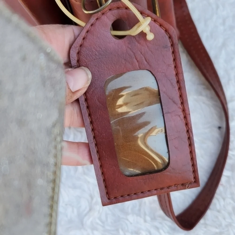 Vintage Jetliner Cognac Brown Leather Crossbody Bag Retro Travel Camera Purse